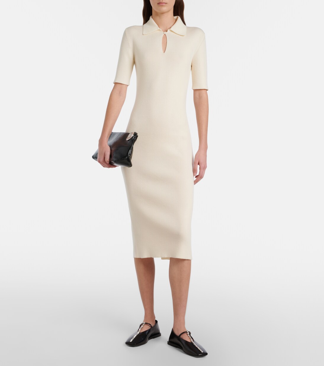 Crystal-embellished leather ballet flats | Jil Sander