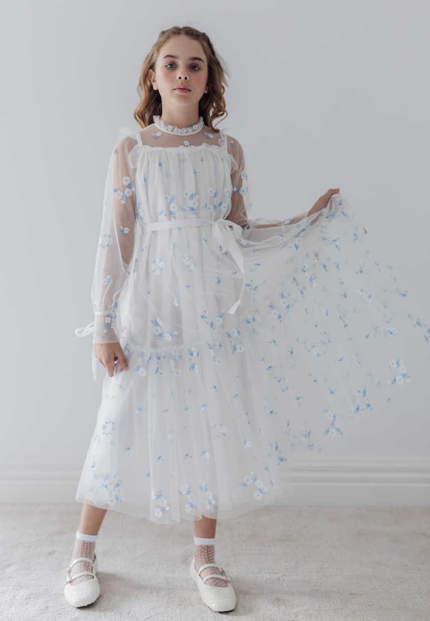Robe brodée en tulle à fleurs | Petite Amalie  