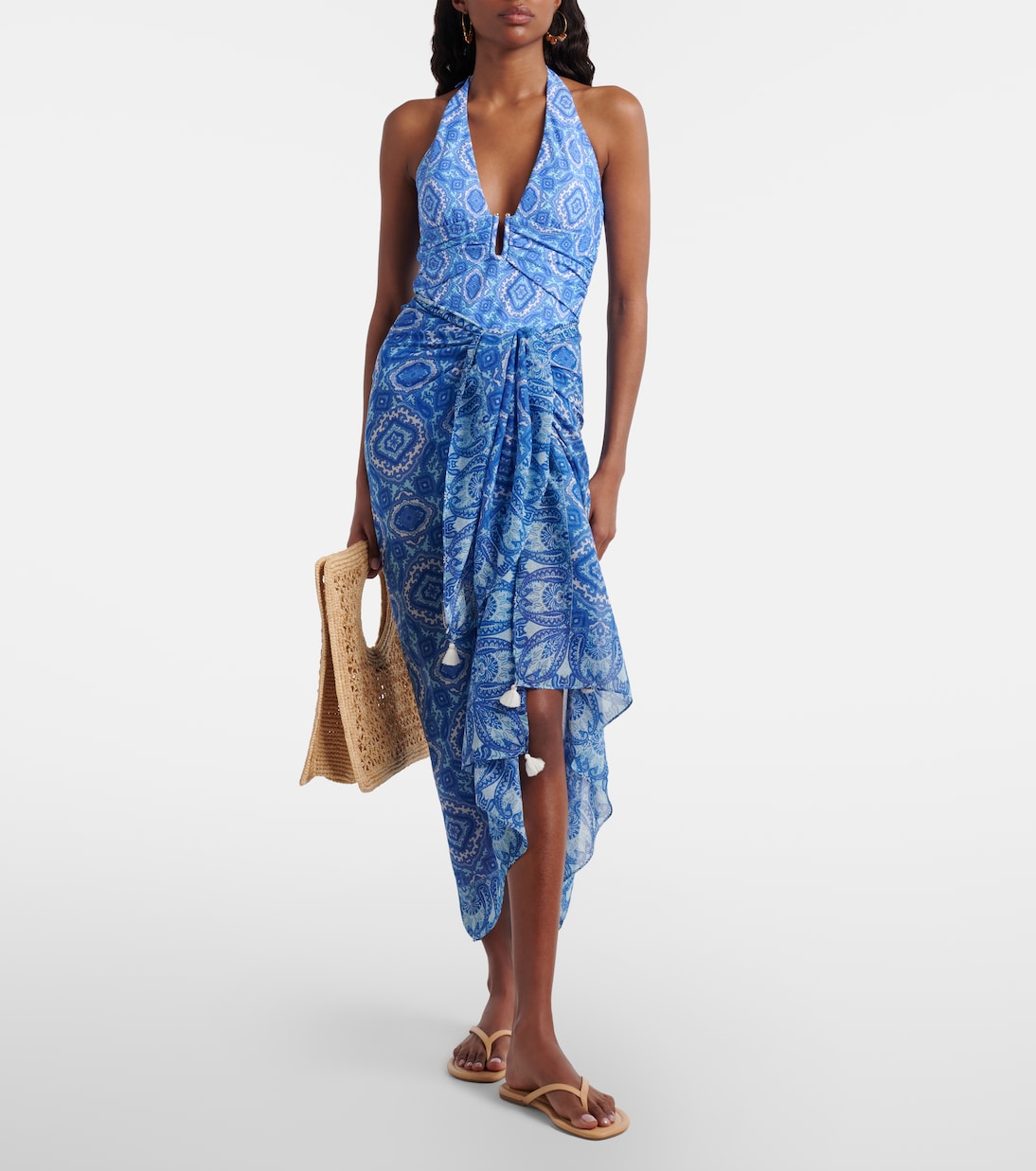 Mykonos printed cotton and silk beach cover-up | Heidi Klein