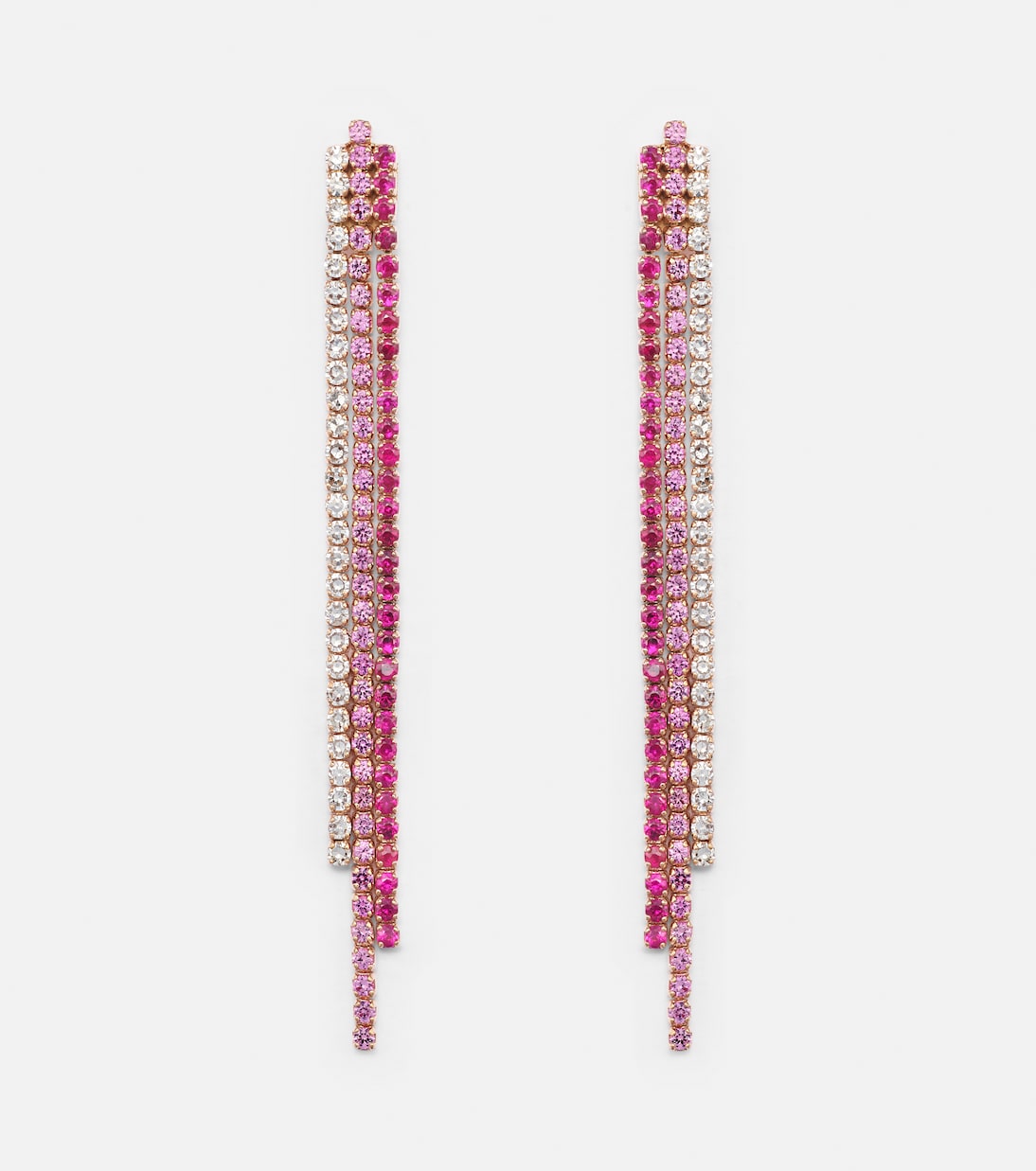Boucles d’oreilles Triple Thread en or rose 18 ct, rubis, saphirs roses et diamants | Shay Jewelry