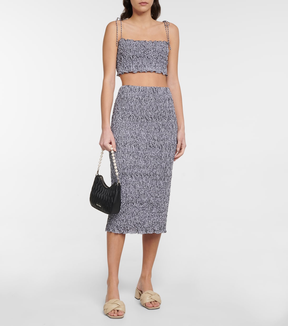 Shirred gingham cotton crop top | Miu Miu