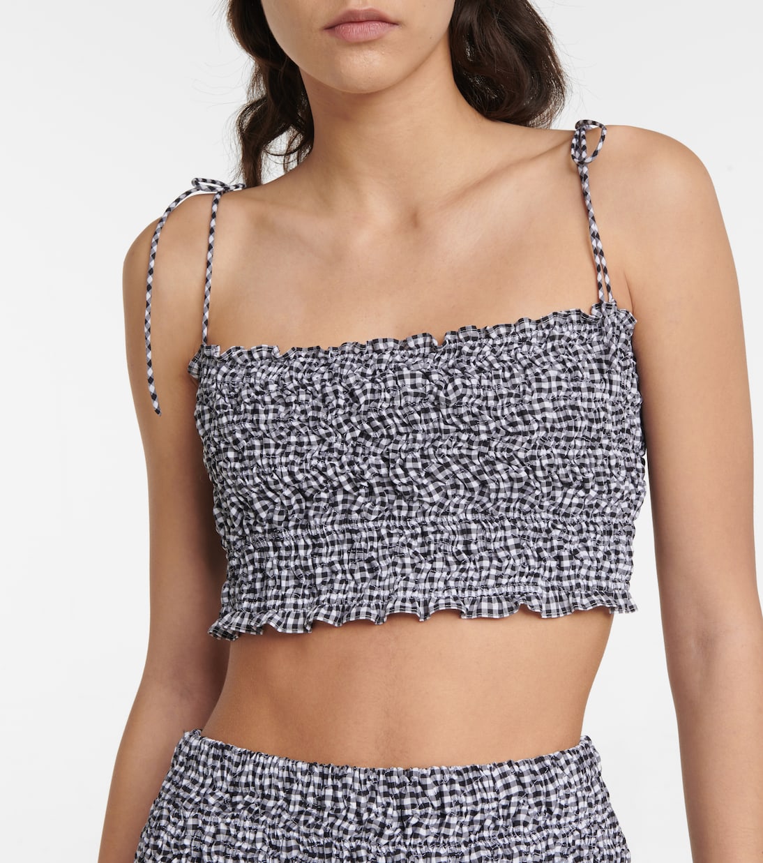 Shirred gingham cotton crop top | Miu Miu