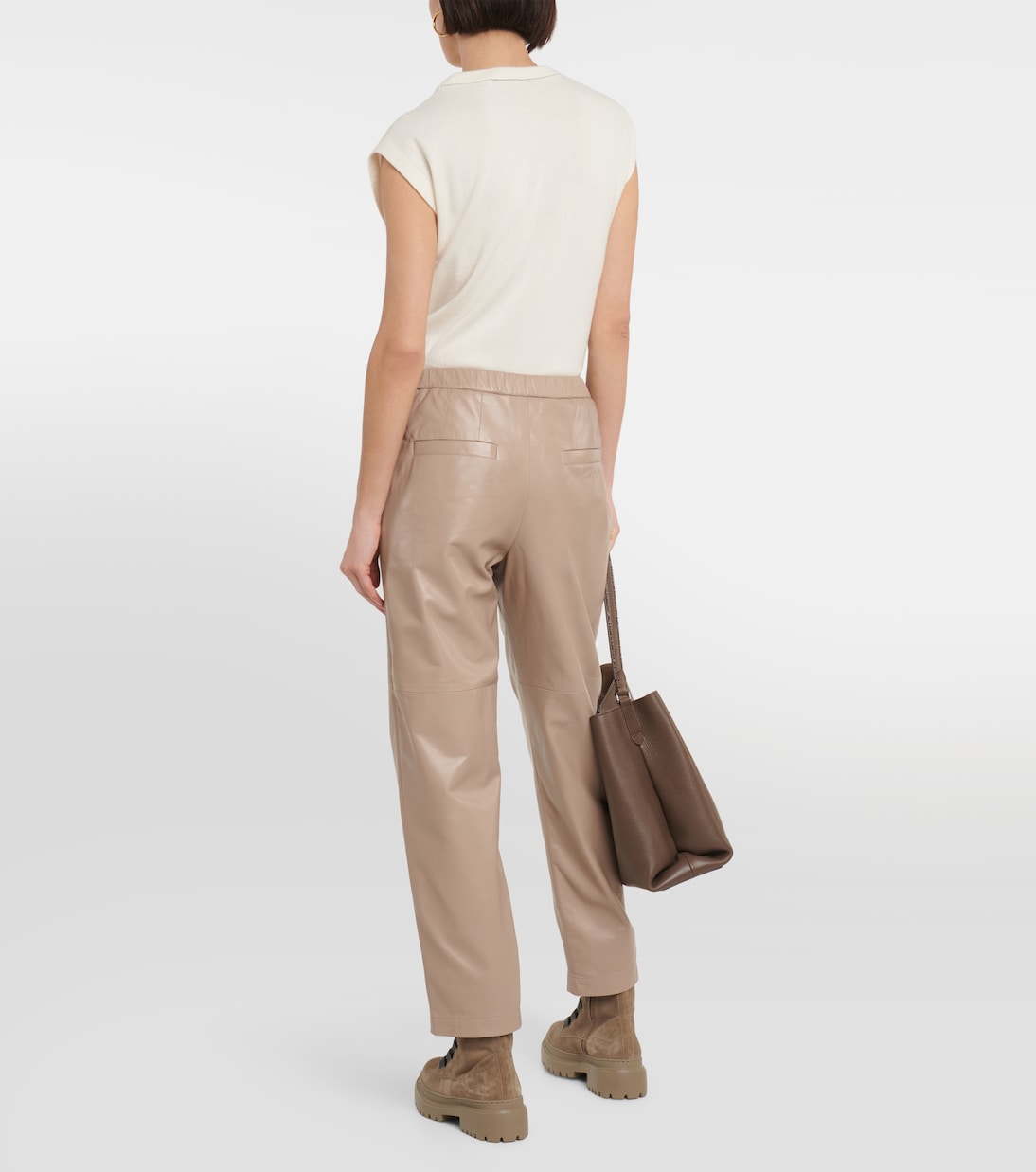 Pantaloni in pelle a vita media | Brunello Cucinelli