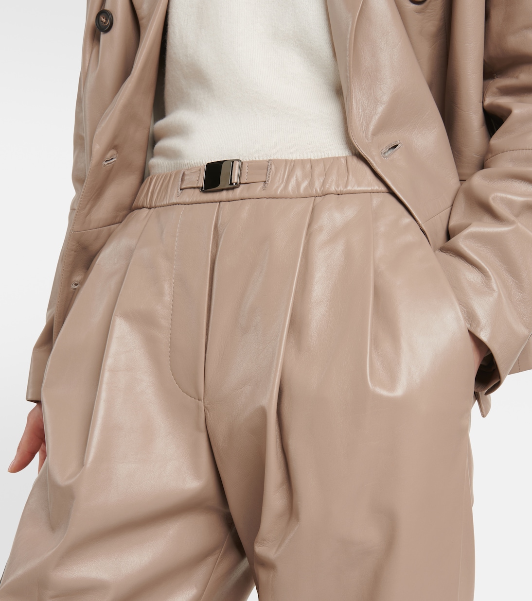 Pantaloni in pelle a vita media | Brunello Cucinelli