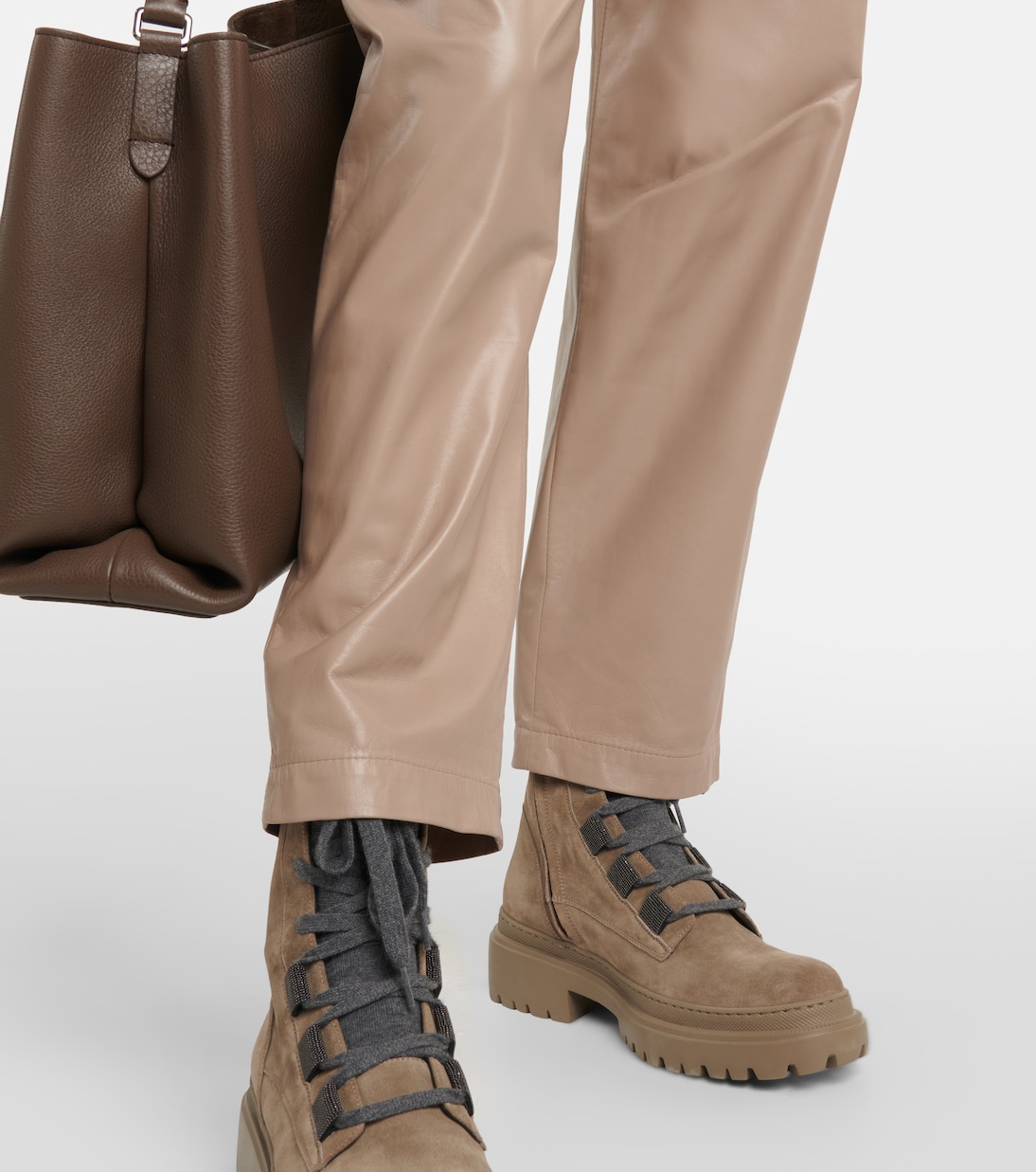 Pantaloni in pelle a vita media | Brunello Cucinelli