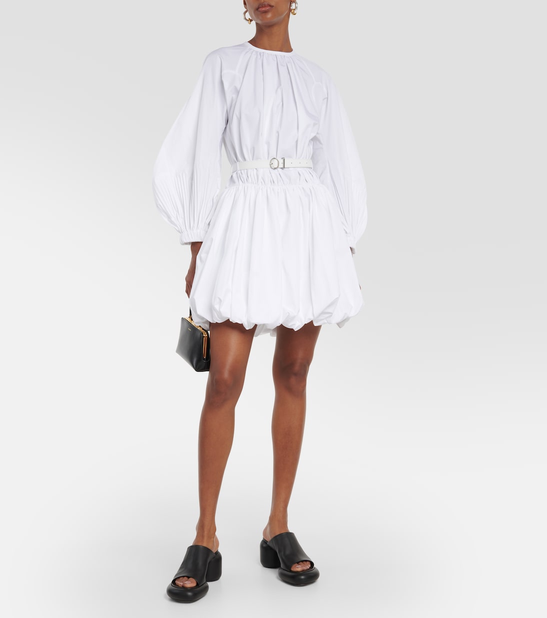 Miniabito in popeline di cotone con pelle | Jil Sander