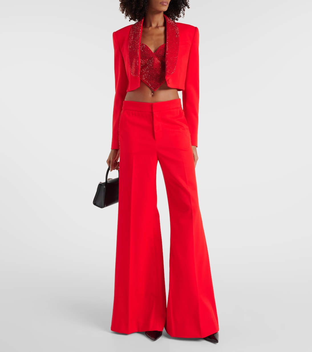 Crystal-embellished cropped wool blazer | Area