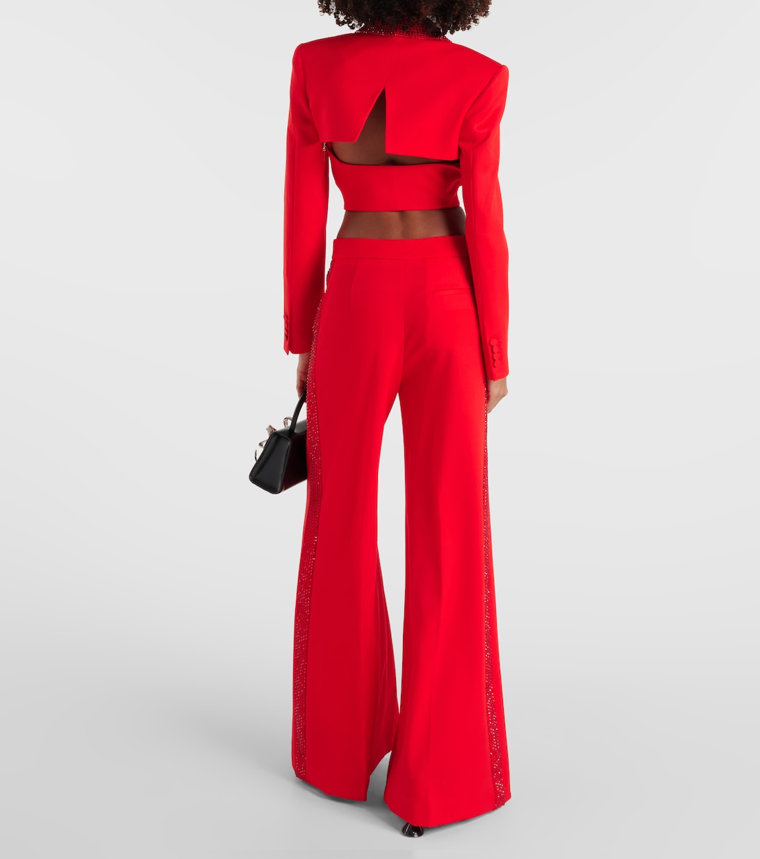 Crystal-embellished cropped wool blazer | Area