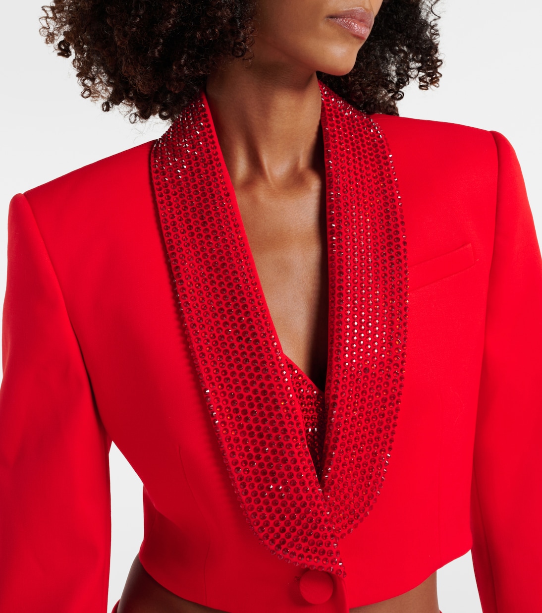Crystal-embellished cropped wool blazer | Area
