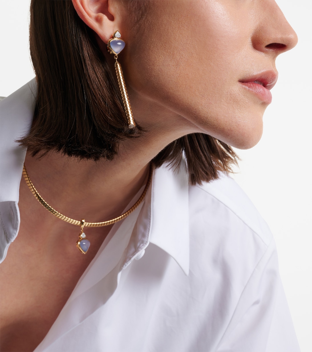 Boucles d'oreilles Trisolina en or 18 ct, calcédoine bleue et diamants | Marina B