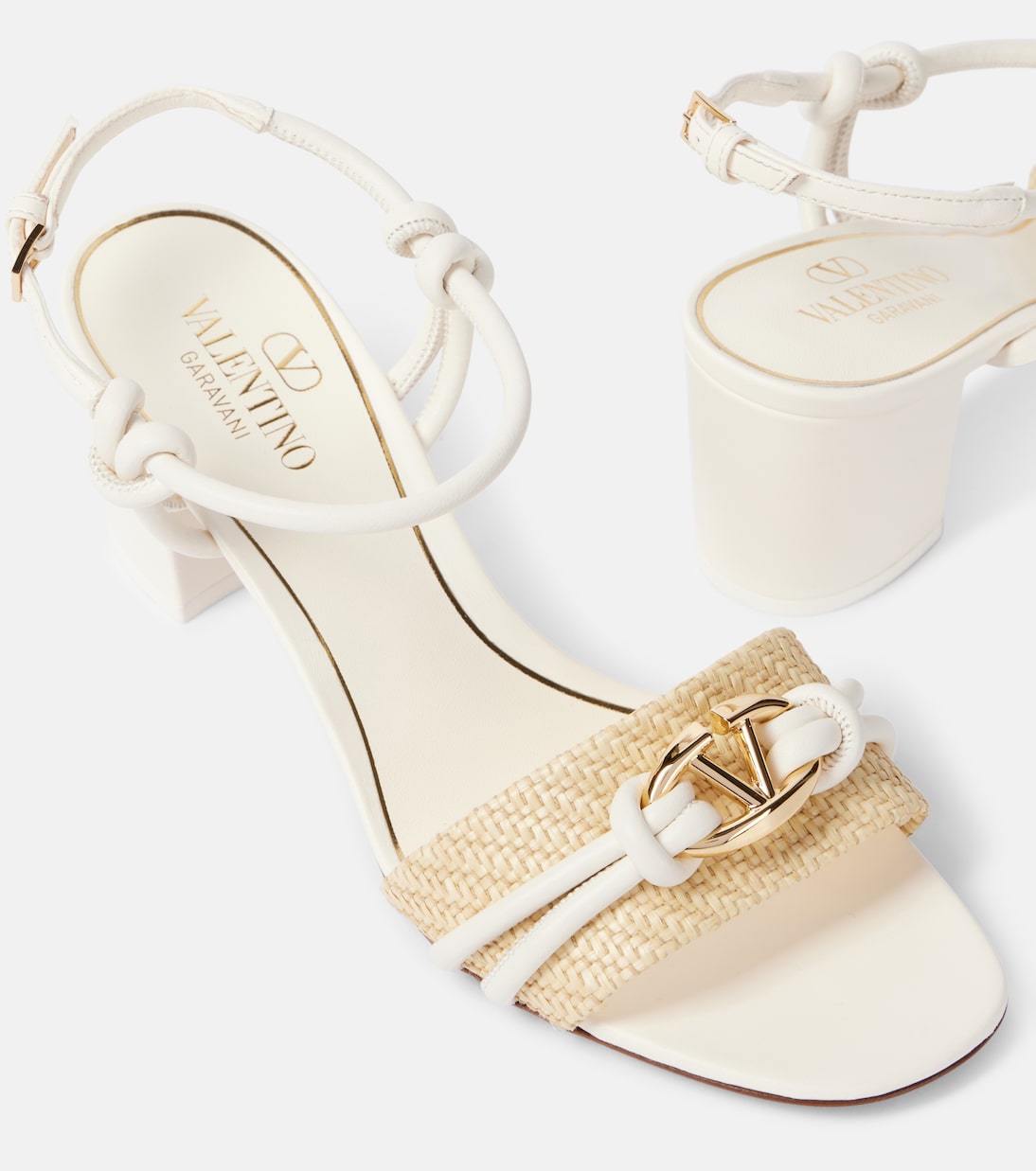 VLogo raffia-trimmed leather sandals | Valentino Garavani