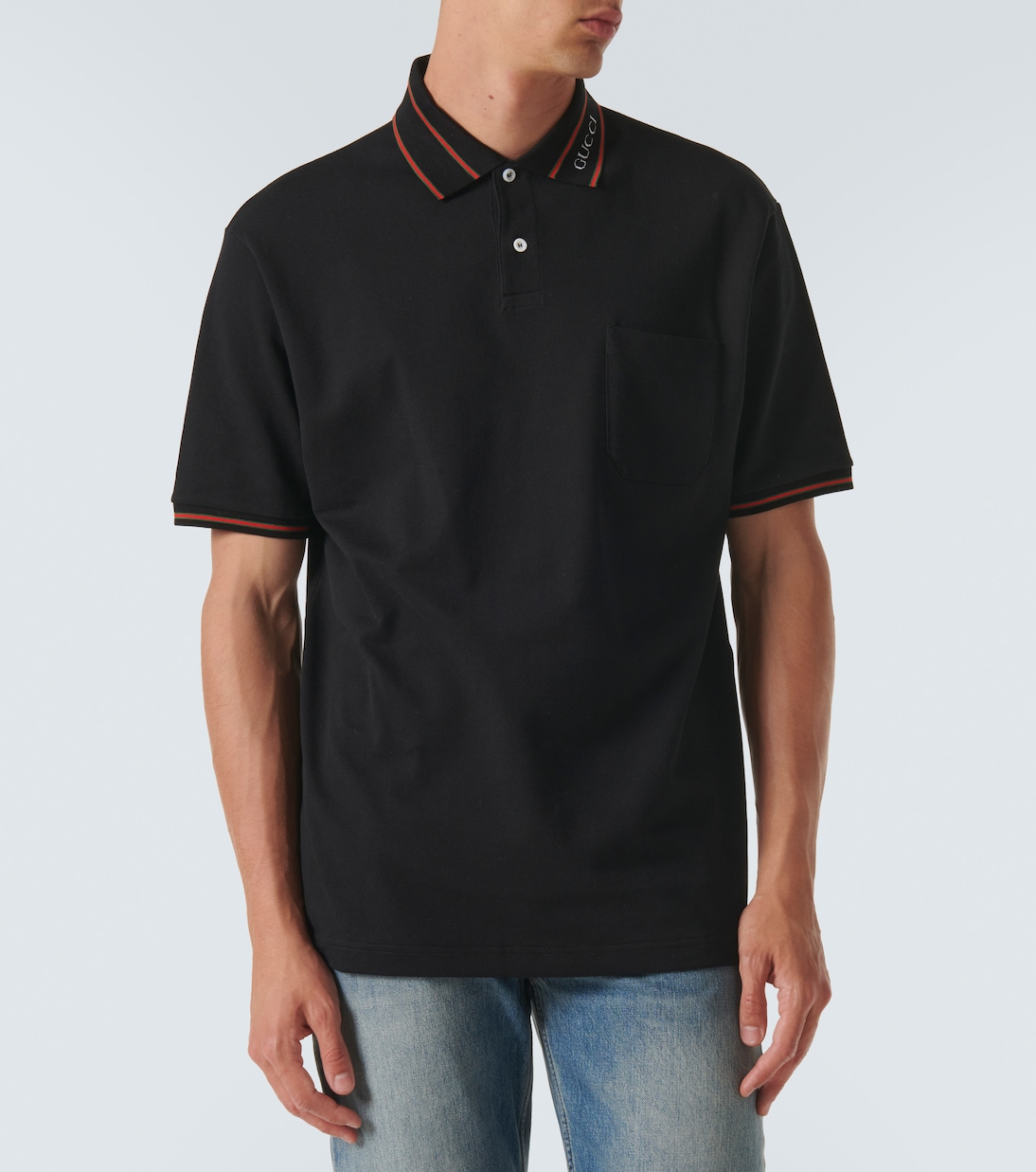 Cotton blend pique polo shirt in black Gucci Mytheresa