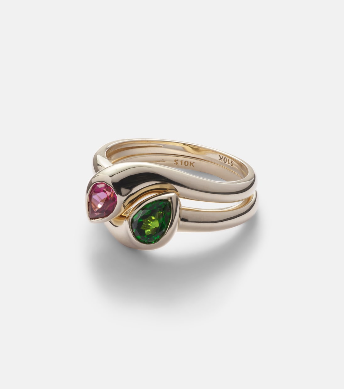 Bague Perfect Pair en or 10 ct, chrome diopside et topaze | Stone and Strand