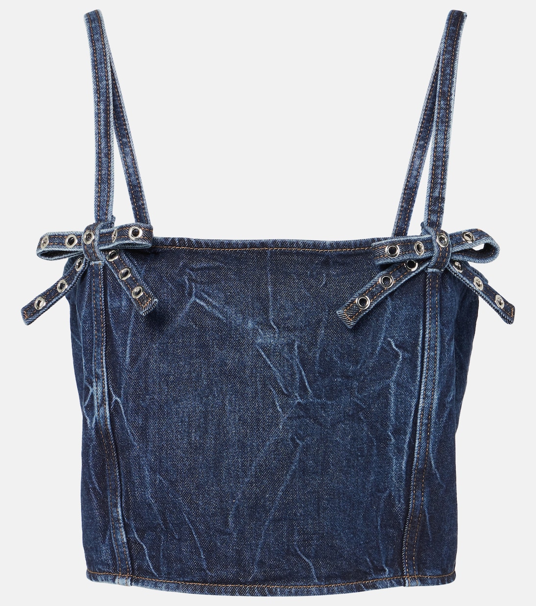 Top cropped di jeans con fiocco | Ganni