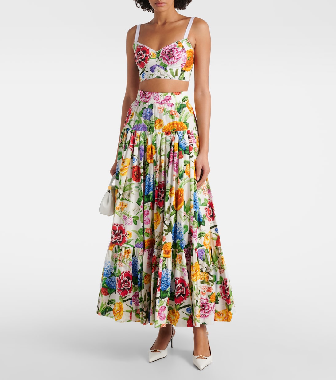 Jupe longue en coton à fleurs | Dolce&Gabbana