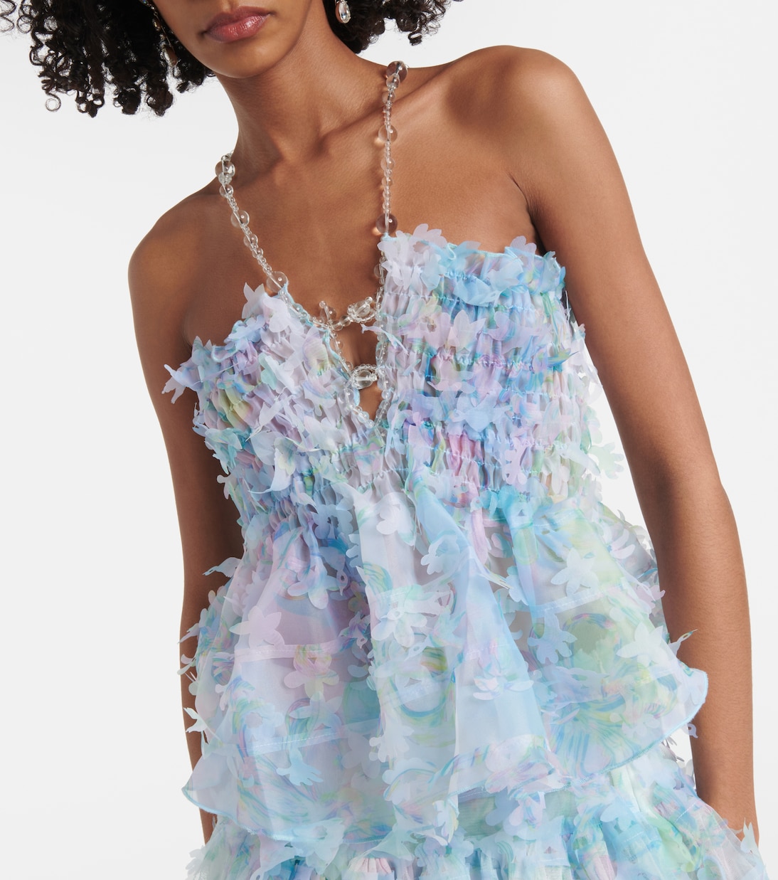 Top en tulle à fleurs et smocks | Susan Fang