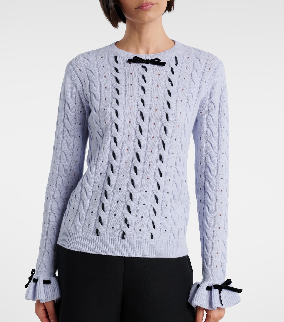 Bow-detail cable-knit virgin wool sweater | Valentino