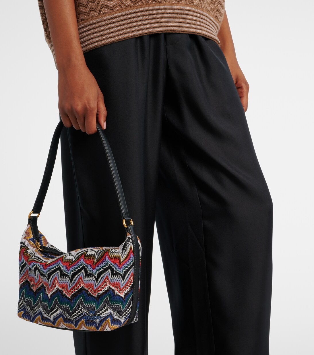 Zigzag leather-trimmed shoulder bag | Missoni