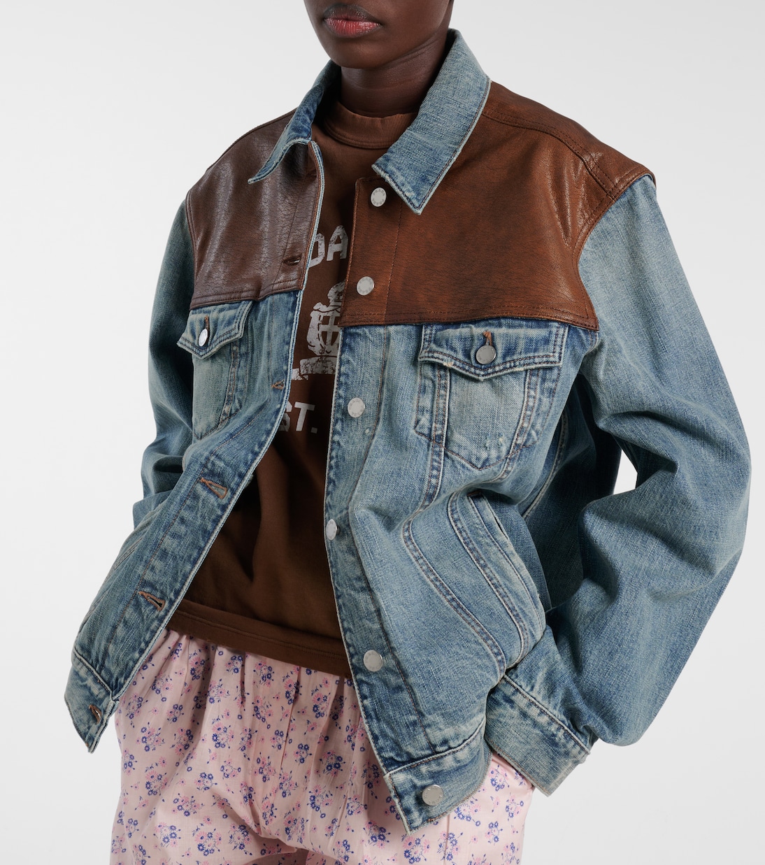 Jeansjacke mit Leder | Prada