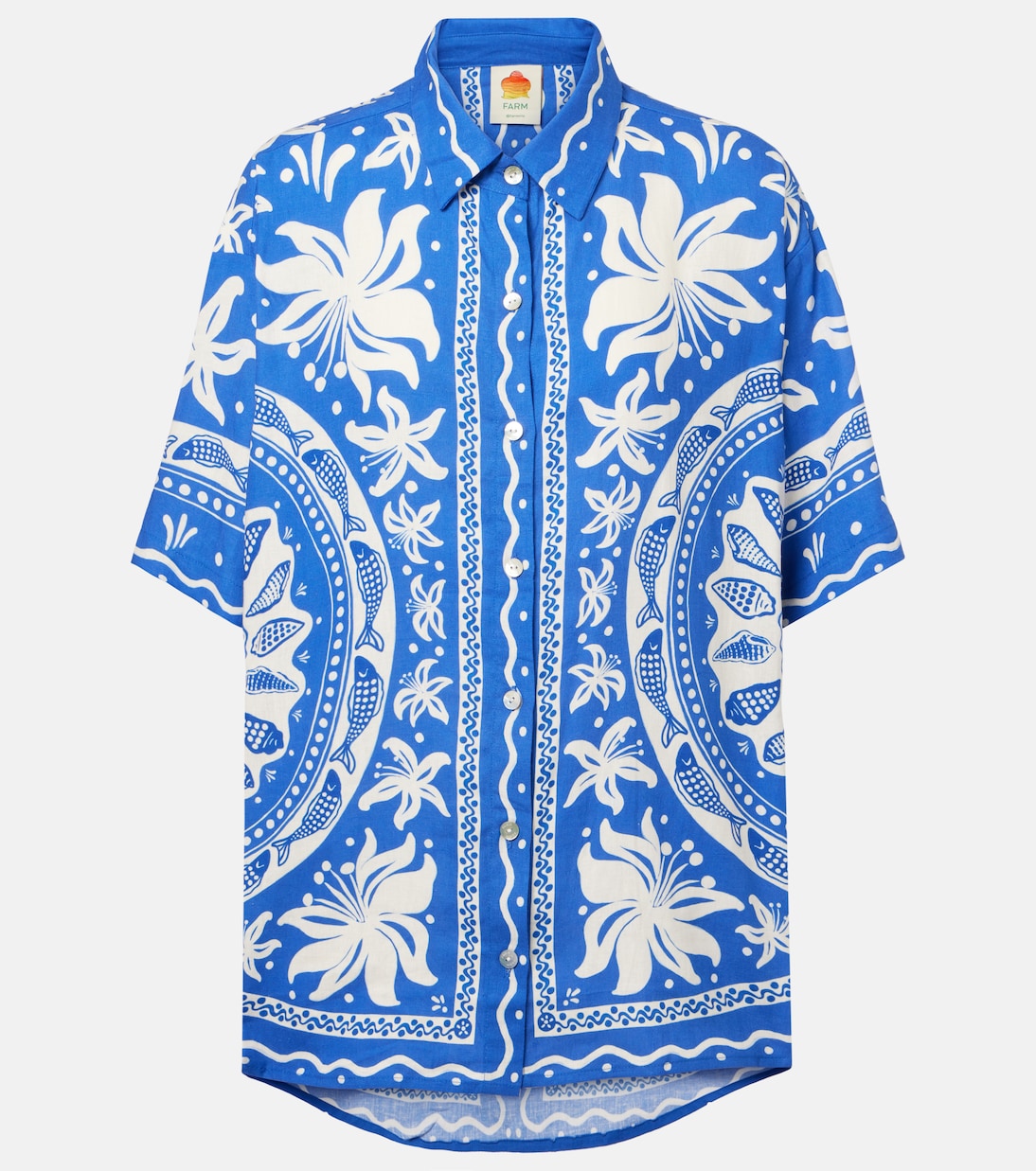 Ocean Scarf printed linen-blend shirt | Farm Rio