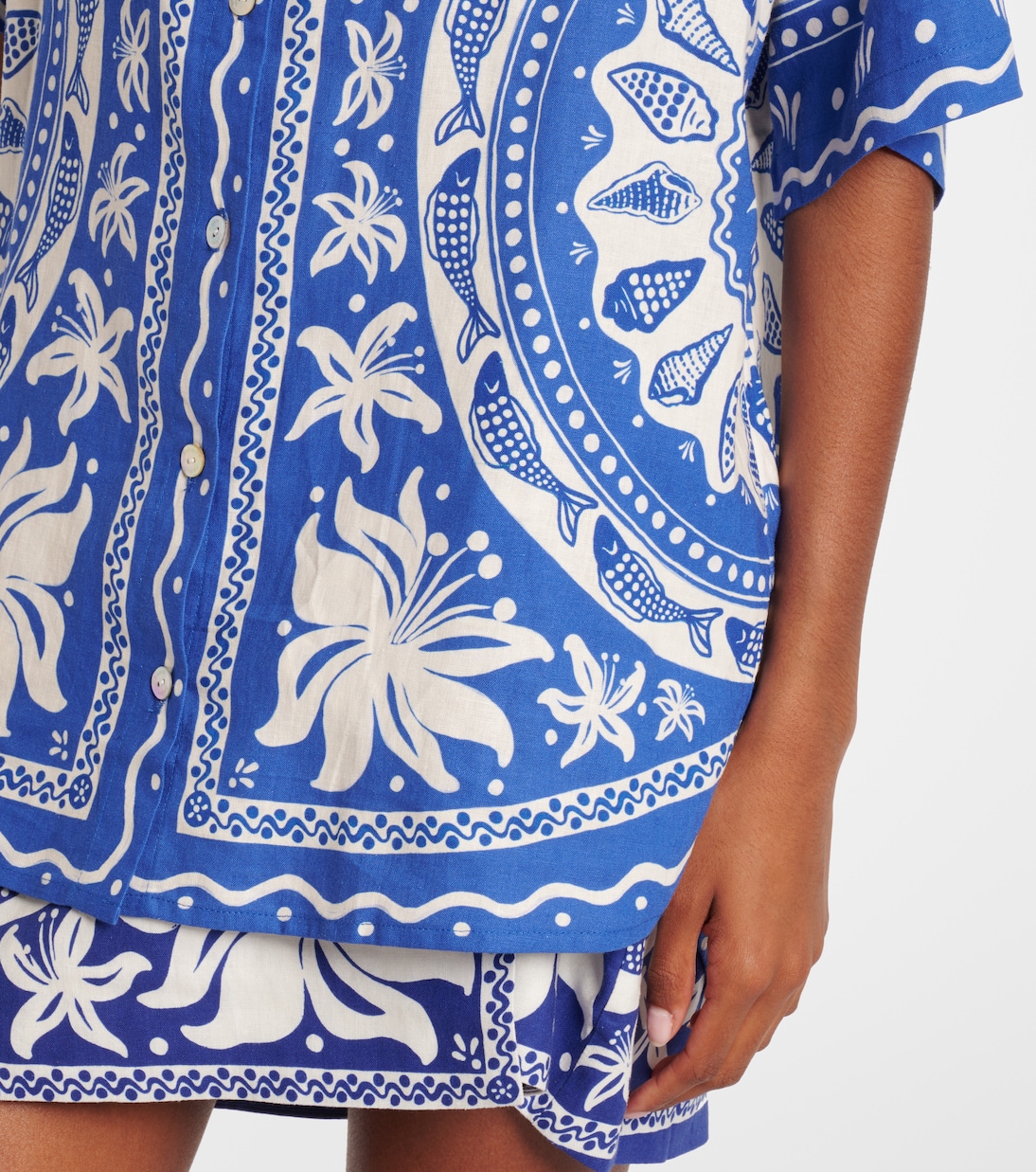 Ocean Scarf printed linen-blend shirt | Farm Rio