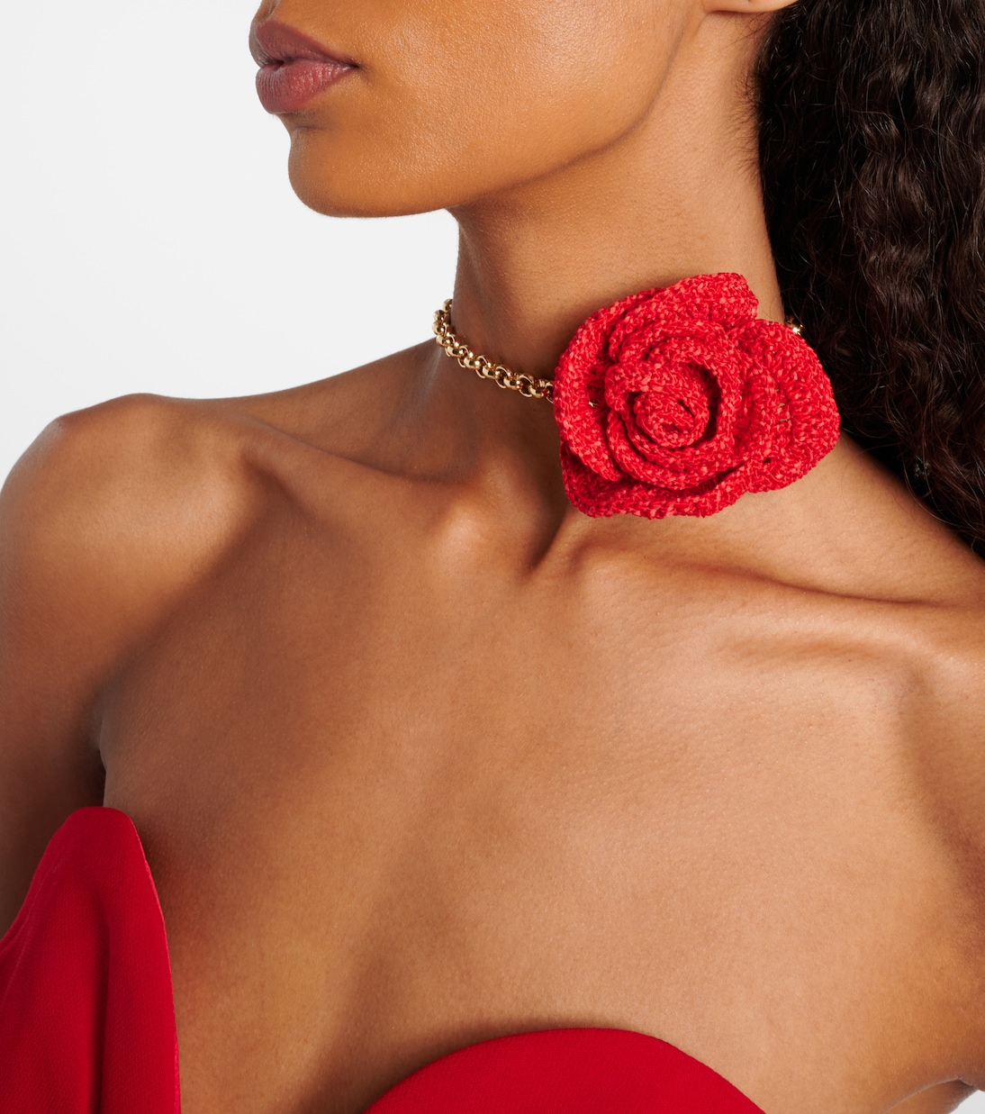 Crochet floral-appliqué gold-plated necklace | Magda Butrym