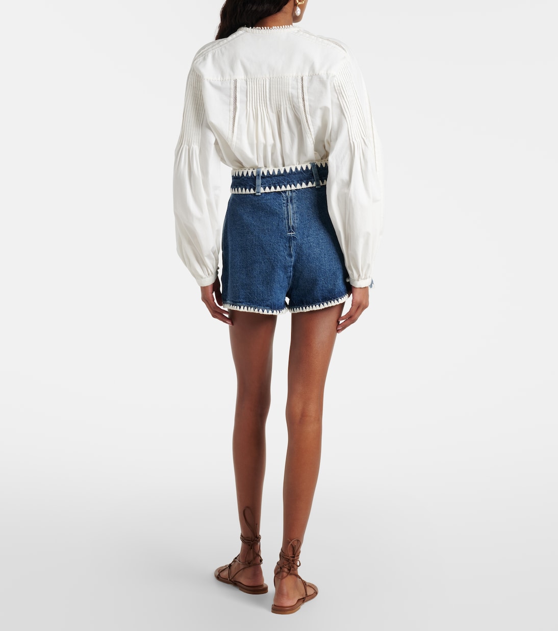 Crochet-trimmed denim shorts | Farm Rio