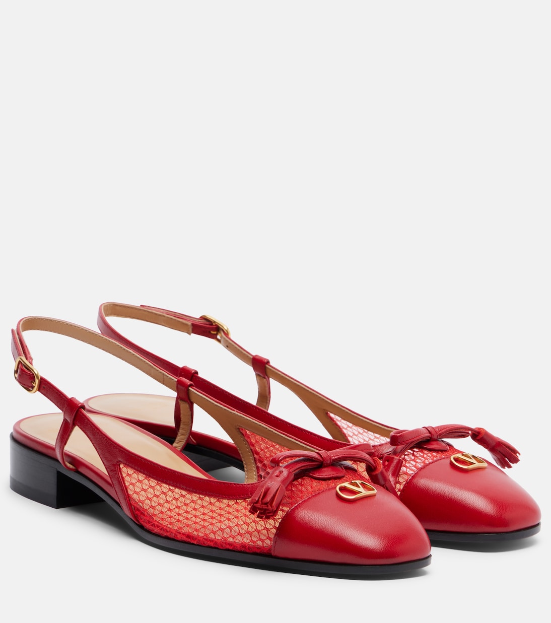 Valet Du Roi leather and mesh slingback flats | Valentino Garavani