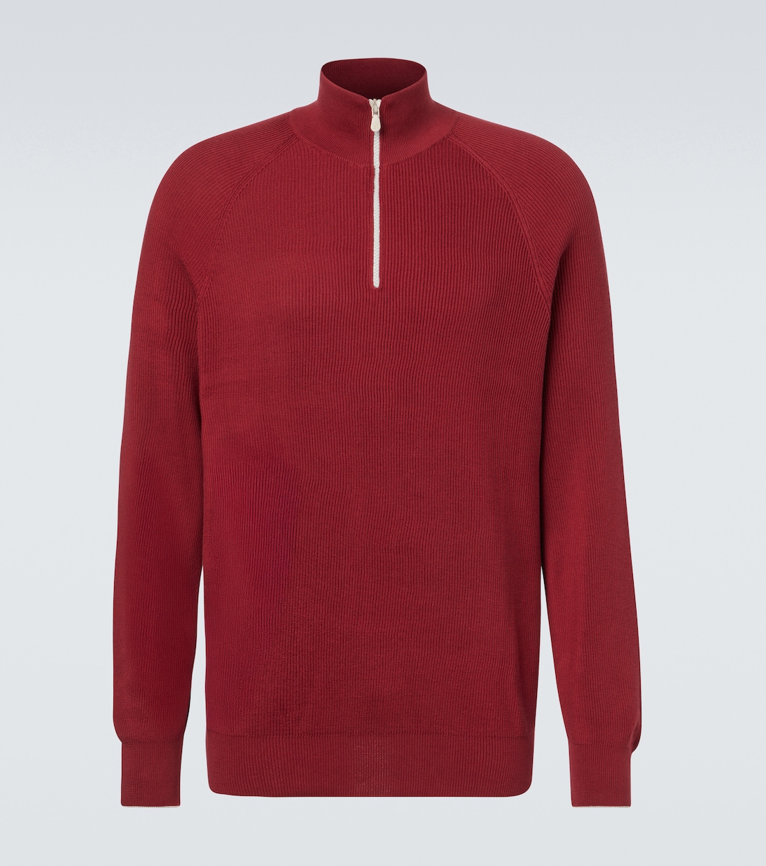 Jersey acanalado de algodón con cremallera parcial | Brunello Cucinelli