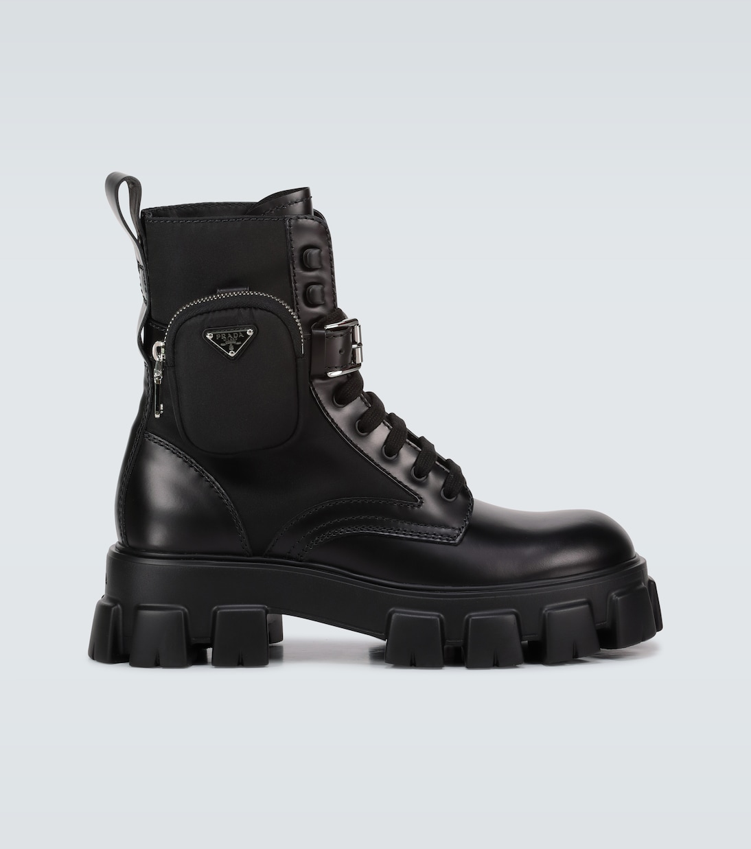 Leather combat boots in black Prada Mytheresa