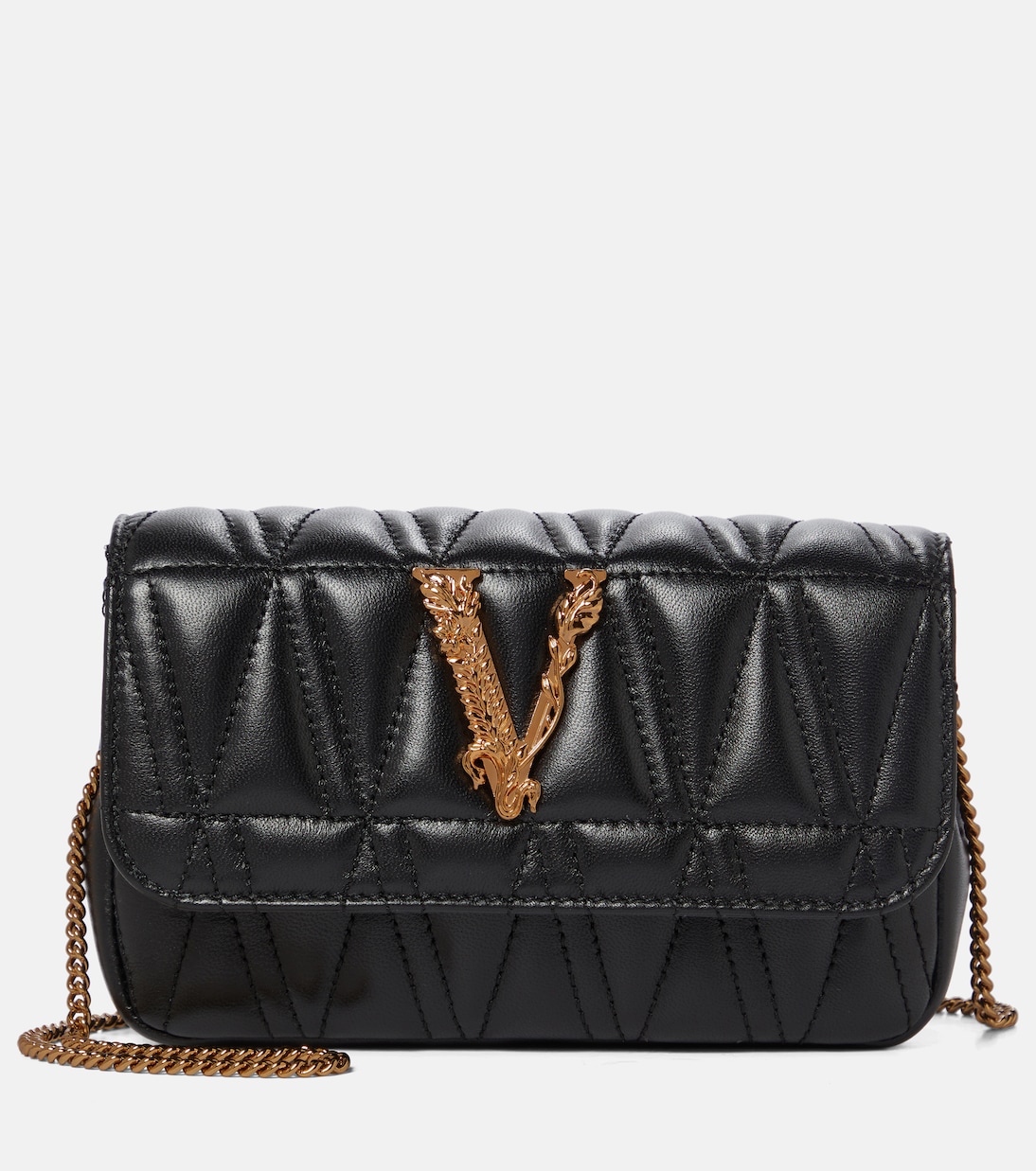 Virtus Small leather shoulder bag in black Versace Mytheresa