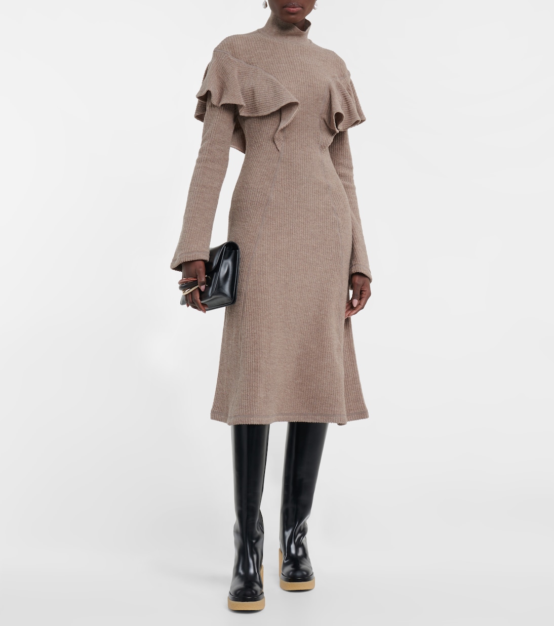 Abito midi in lana vergine a coste | Chloé
