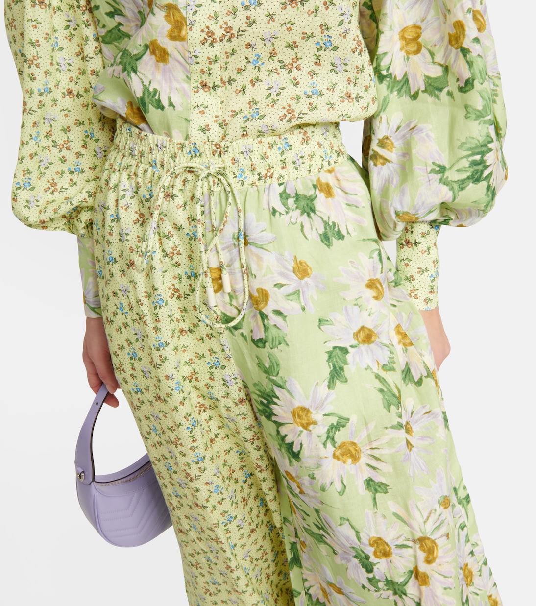 Pantalon ample en lin à fleurs | Alémais