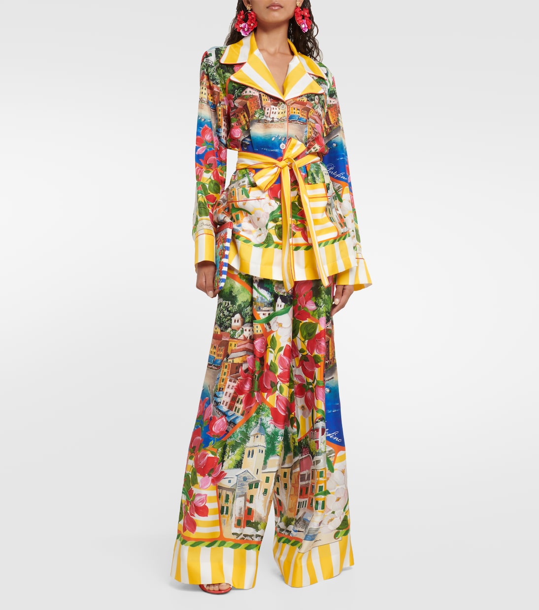 Pantalon ample Portofino à taille haute en soie | Dolce&Gabbana