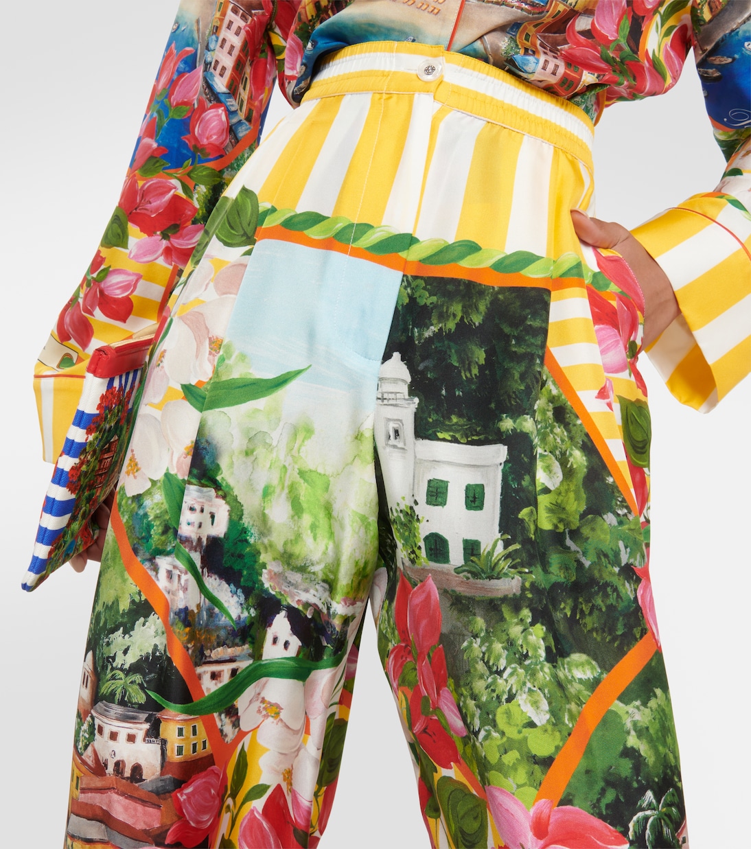 Pantalon ample Portofino à taille haute en soie | Dolce&Gabbana