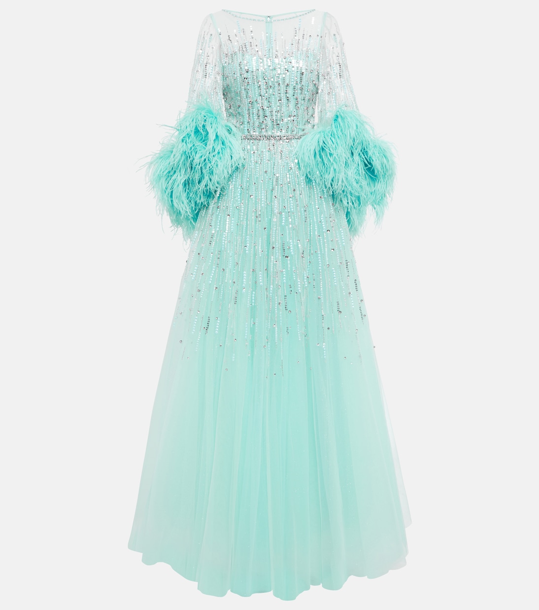Imani embellished faux-feather trimmed gown | Jenny Packham