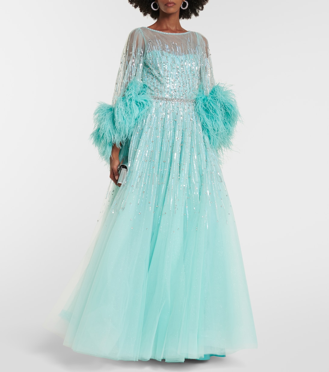 Imani embellished faux-feather trimmed gown | Jenny Packham