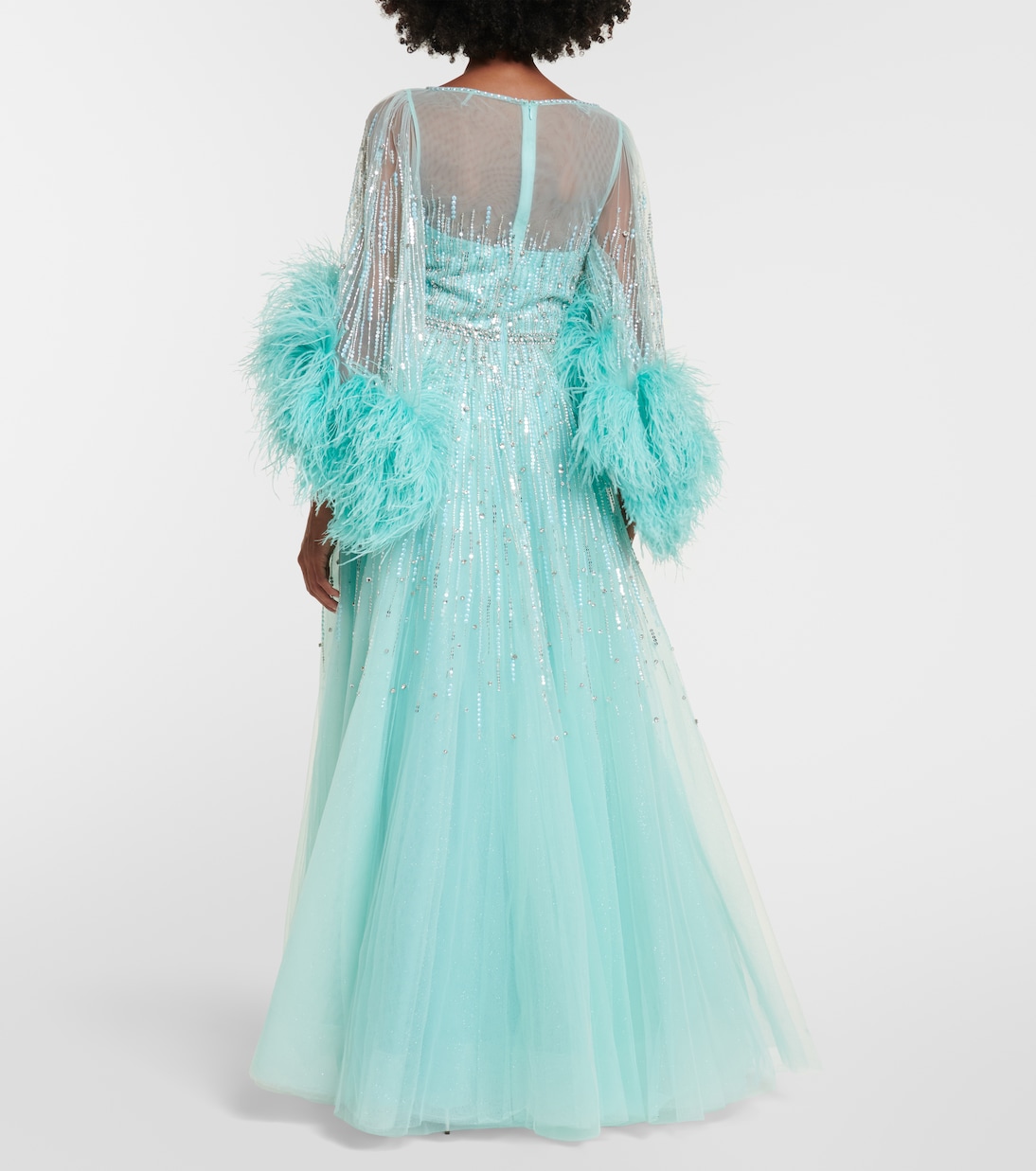 Imani embellished faux-feather trimmed gown | Jenny Packham
