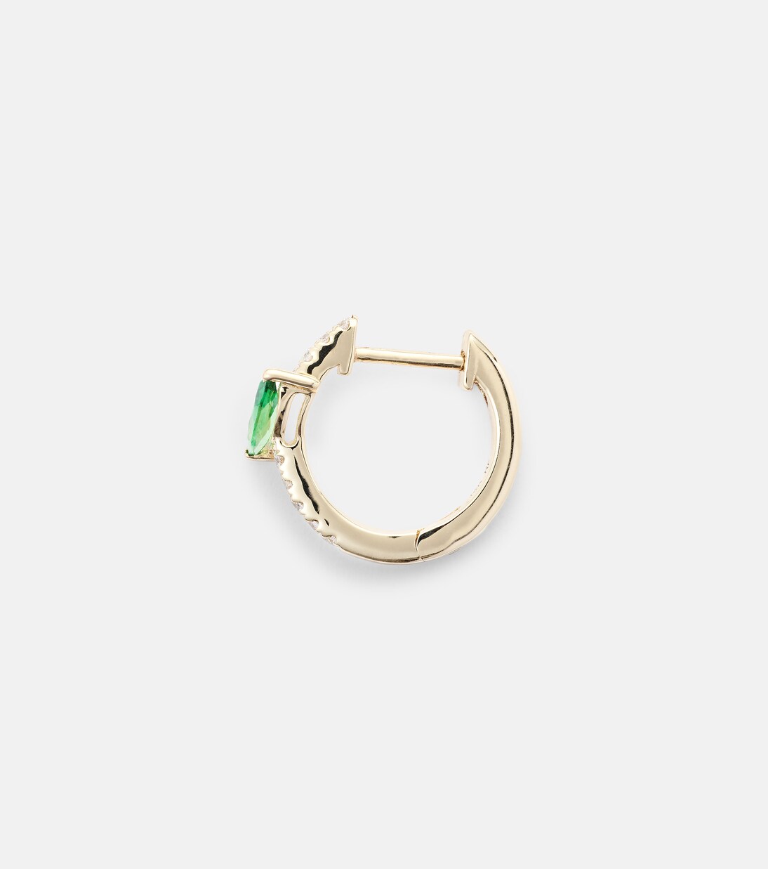 Boucle d'oreille unique en or 14 ct, diamants et grenat vert | Roxanne First