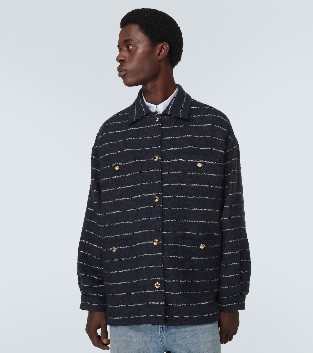 Giacca in bouclé di misto lana a righe | Miu Miu