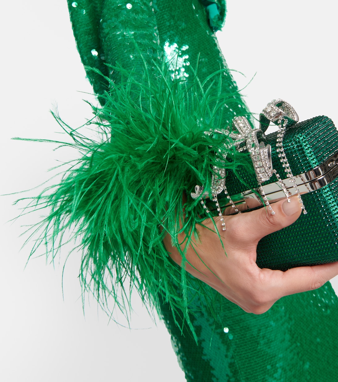 Feather-trimmed sequined midi dress | Self-Portrait