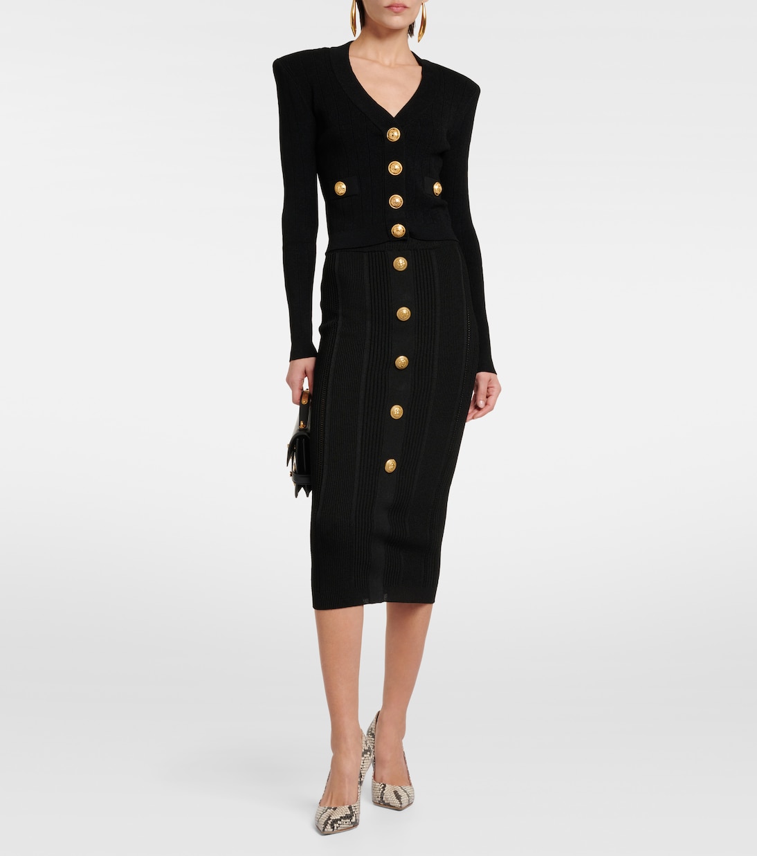 High-Rise-Midirock aus Rippstrick | Balmain