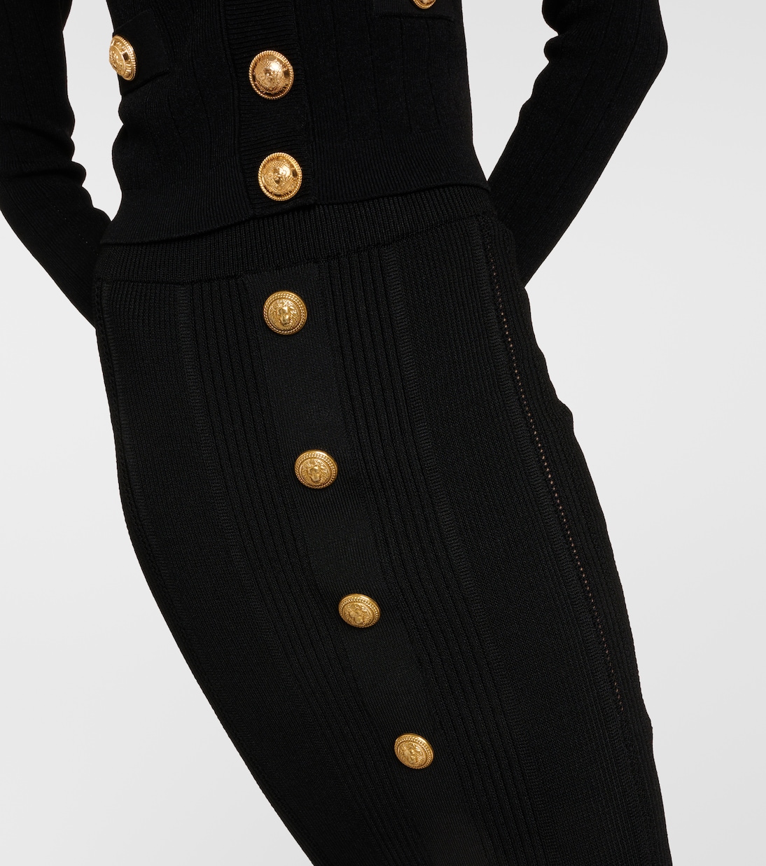 High-Rise-Midirock aus Rippstrick | Balmain