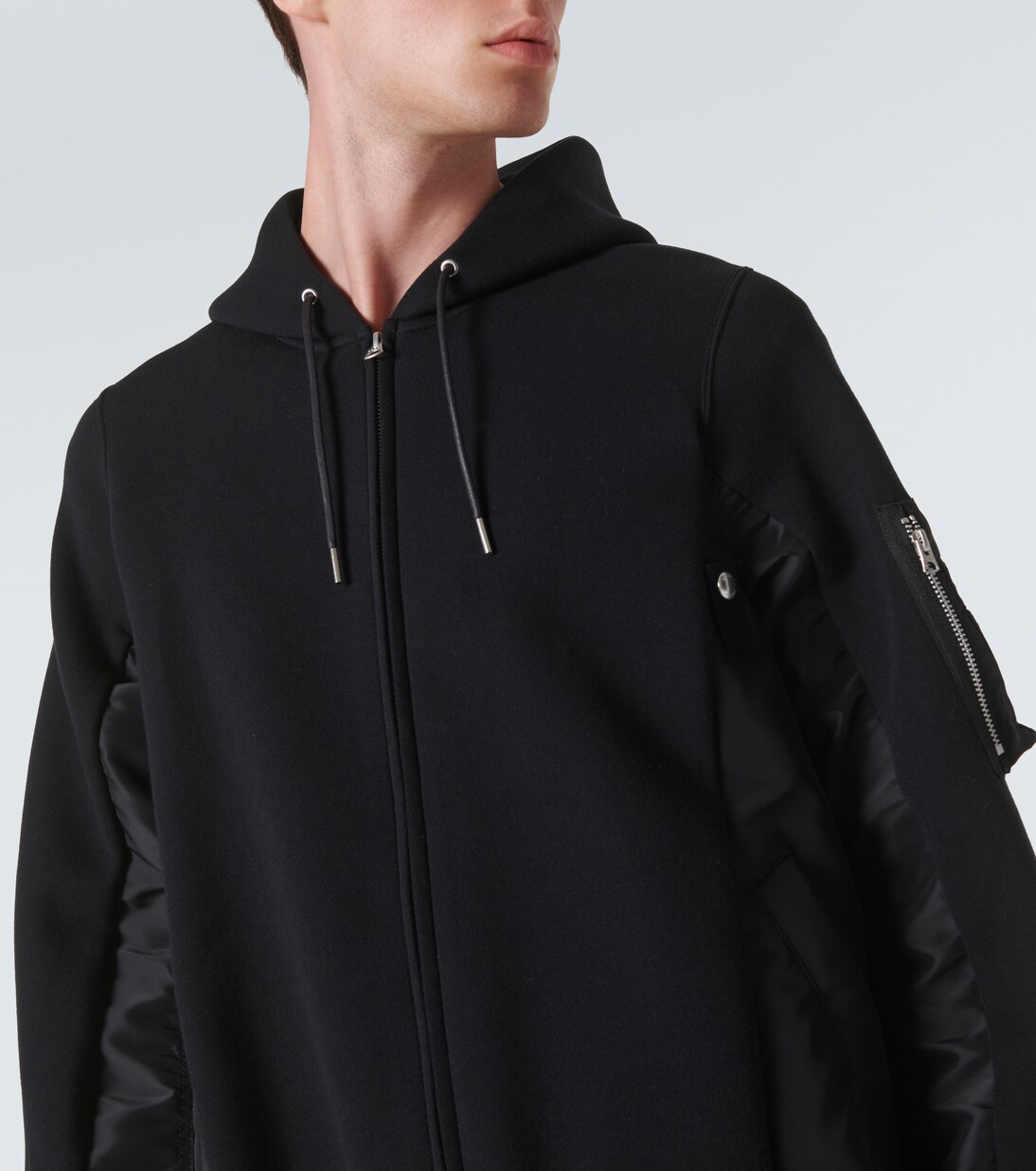 Sponge paneled cotton-blend jersey hoodie in black - Sacai