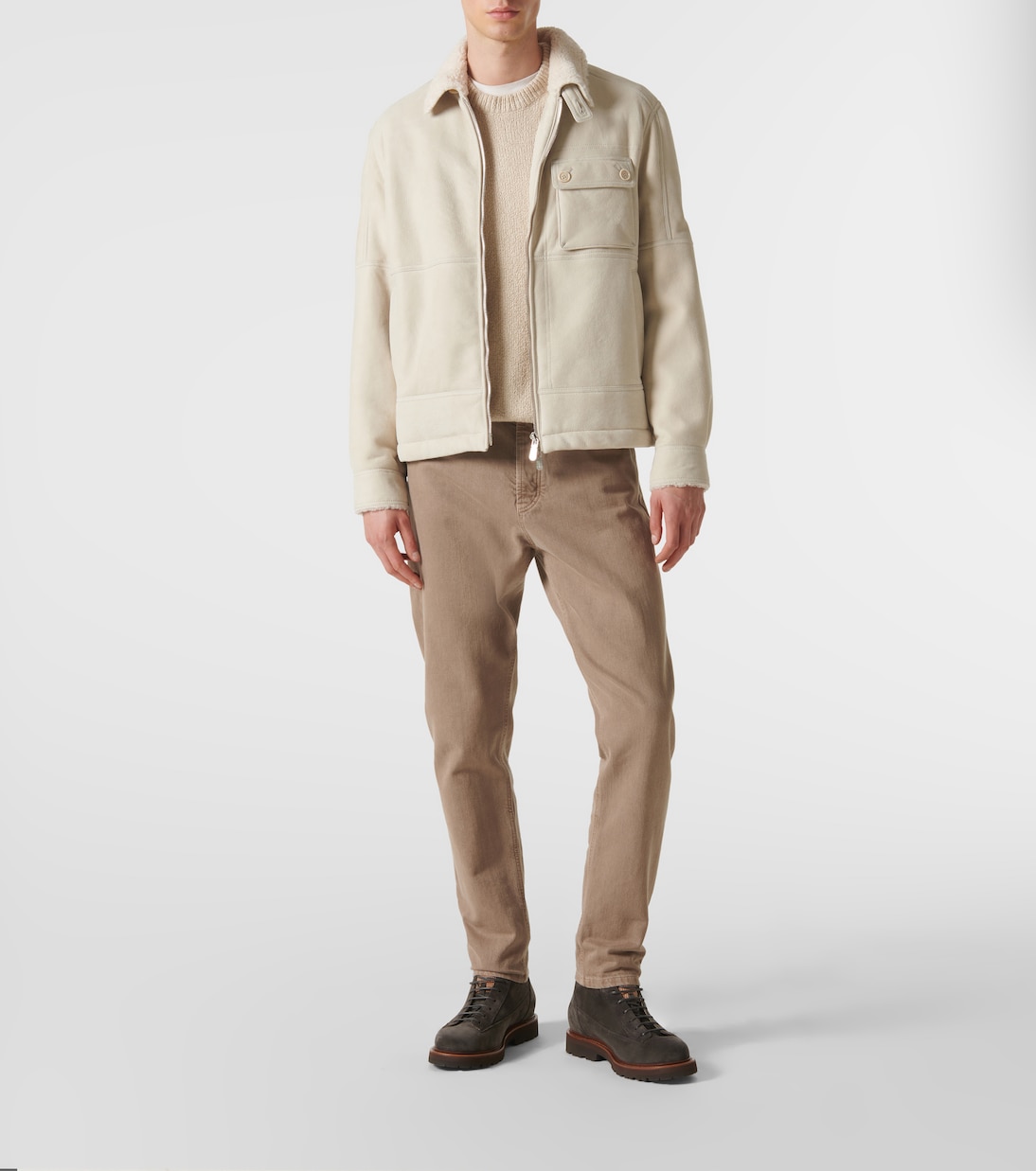 Schnürstiefel aus Veloursleder mit Cord | Brunello Cucinelli