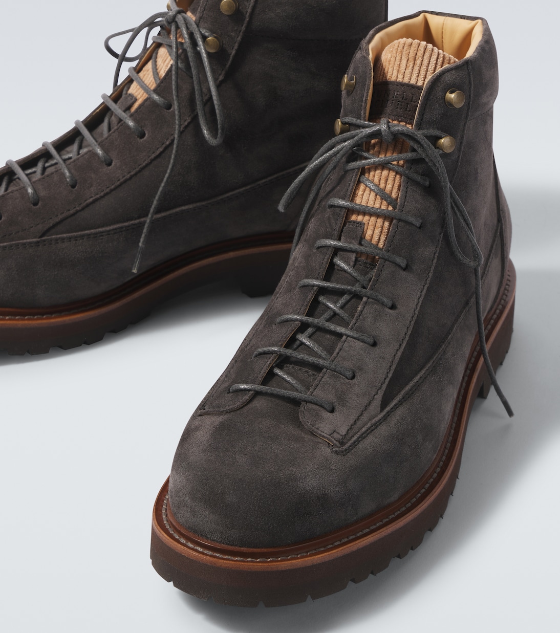 Schnürstiefel aus Veloursleder mit Cord | Brunello Cucinelli