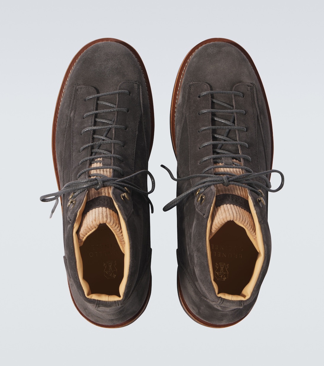 Schnürstiefel aus Veloursleder mit Cord | Brunello Cucinelli