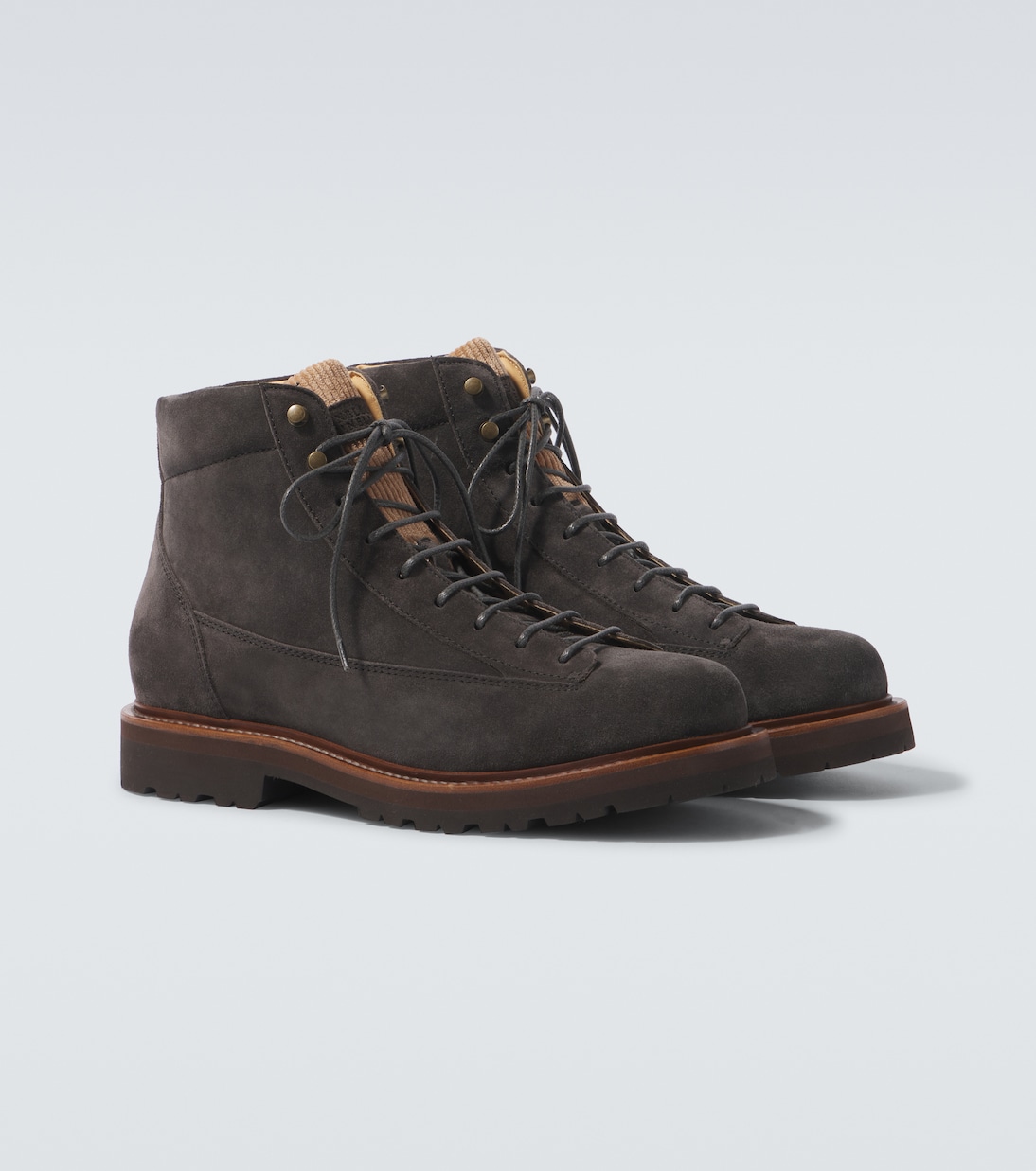 Schnürstiefel aus Veloursleder mit Cord | Brunello Cucinelli