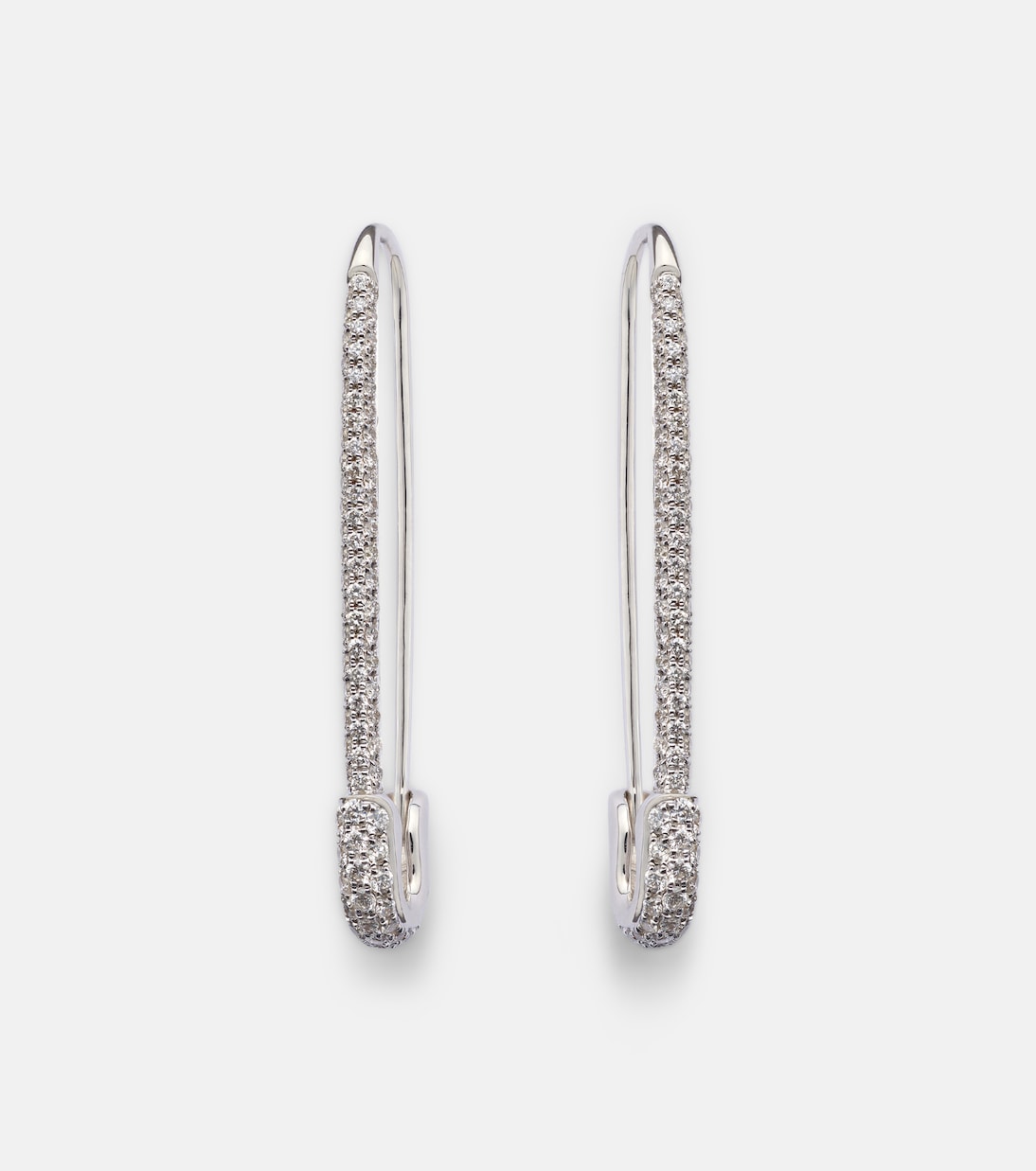 Orecchini Extra Large Safety Pin in oro bianco 18 kt con diamanti | Anita Ko