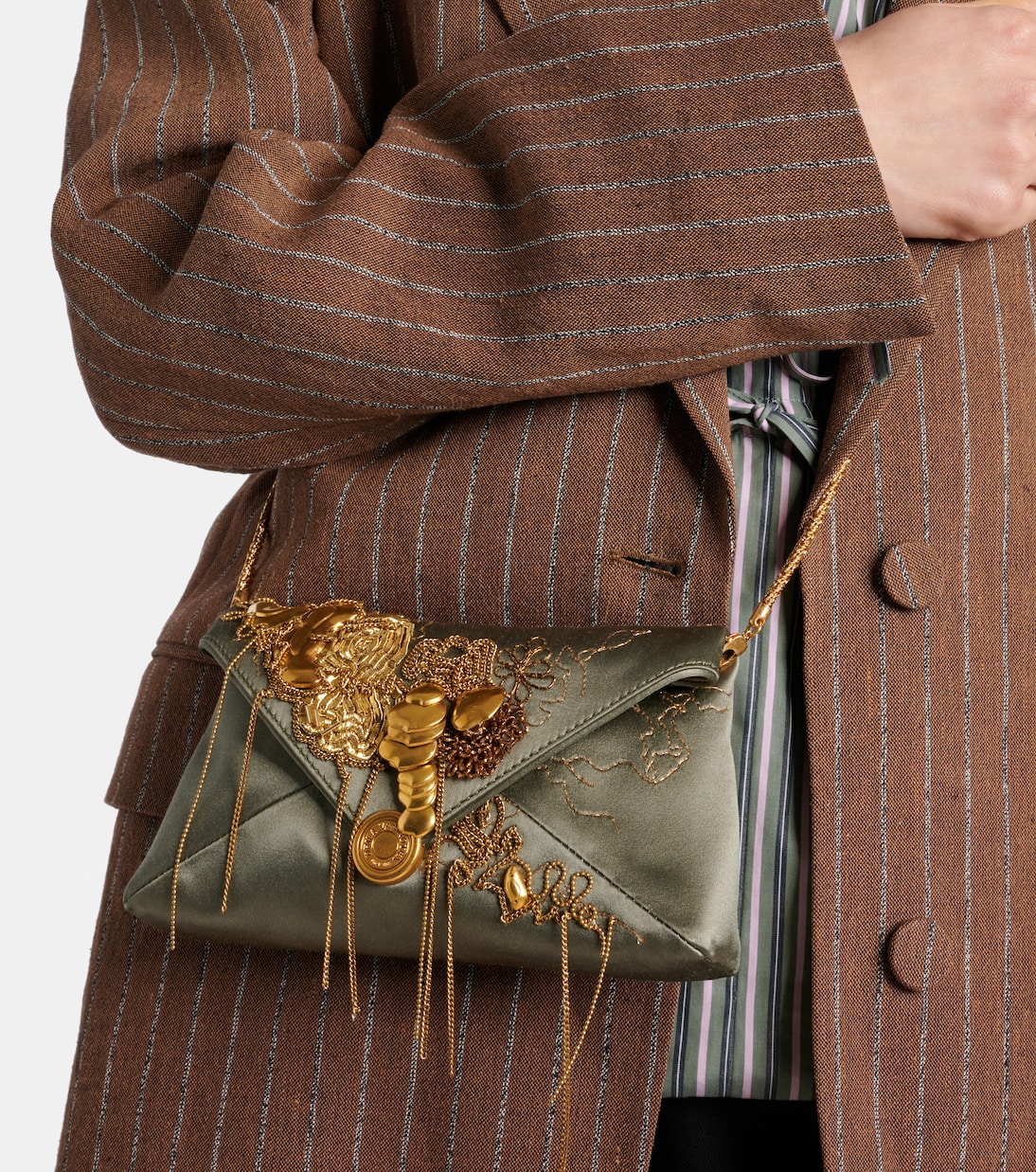 Borsa a spalla in raso con applicazioni | Dries Van Noten